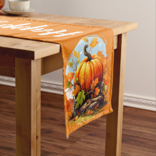 Happy Thanksgiving colorful pumpkin Medium Table Runner
