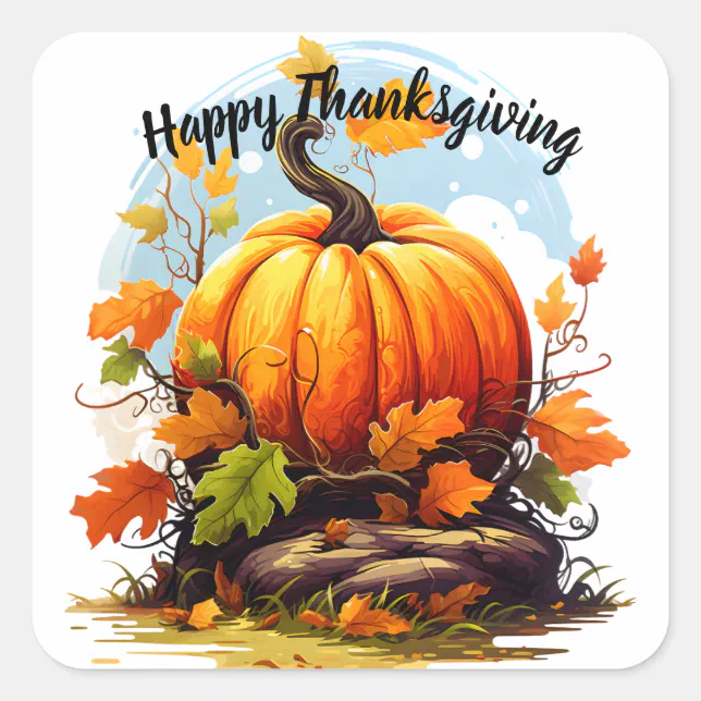 Happy Thanksgiving colorful pumpkin Square Sticker | Zazzle