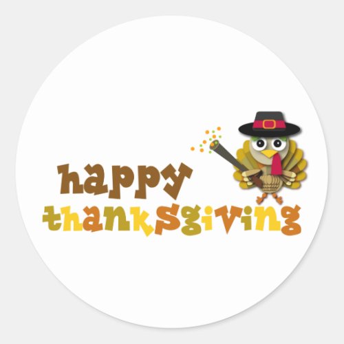 Happy Thanksgiving Colorful Turkey Classic Round Sticker