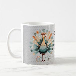 Happy Thanksgiving Colorful Turkey Golden Stars Coffee Mug