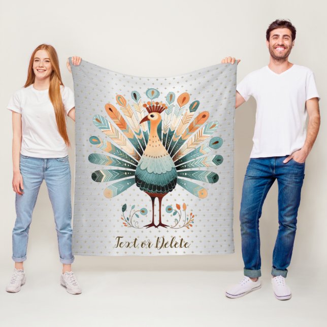Happy Thanksgiving Colorful Turkey Golden Stars Fleece Blanket (In Situ)