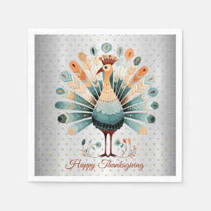 Happy Thanksgiving Colorful Turkey Golden Stars Napkins