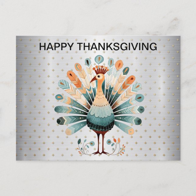 Happy Thanksgiving Colorful Turkey Golden Stars Postcard (Front)