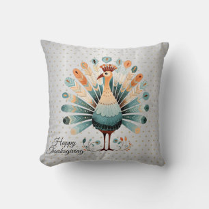 Happy Thanksgiving Colorful Turkey Golden Stars Throw Pillow