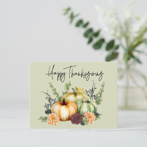 Happy Thanksgiving Colorful Watercolor Pumpkin Postcard | Zazzle