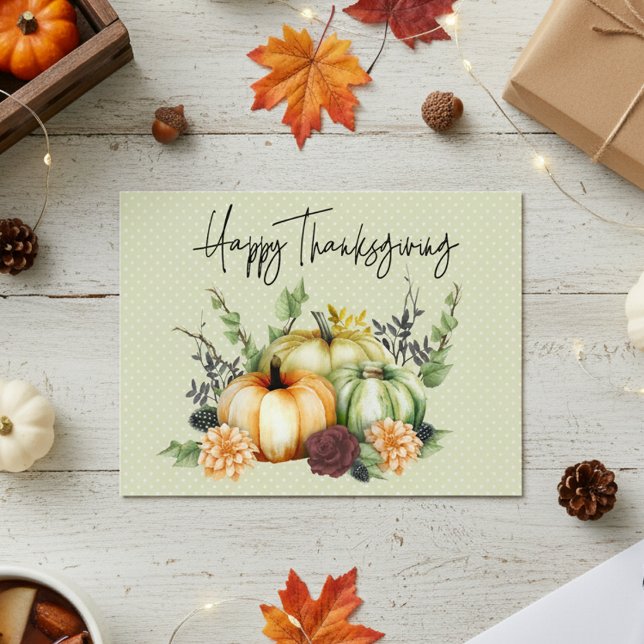 Happy Thanksgiving Colorful Watercolor Pumpkin Postcard (Creator Uploaded)