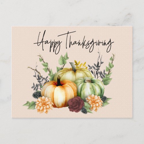Happy Thanksgiving Colorful Watercolor Pumpkin Postcard