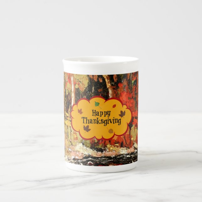 "Happy Thanksgiving," Colors of Autumn, Bone China Mug (Front)