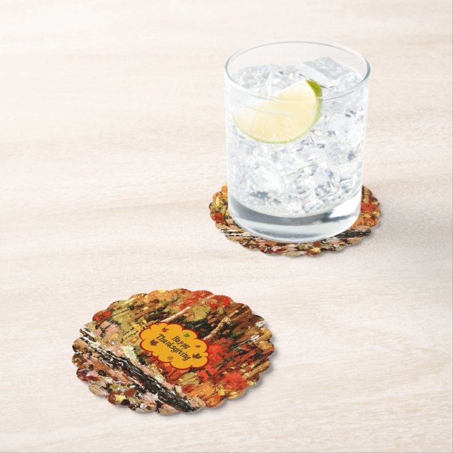 Happy Thanksgiving, Colors of Autumn Mug Paper Coaster (Insitu)