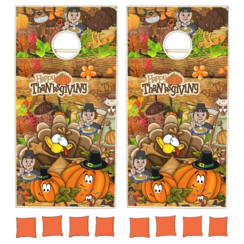 Happy Thanksgiving Cornhole Set Pumpkin Green