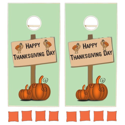 Happy Thanksgiving Cornhole Set Pumpkin Green