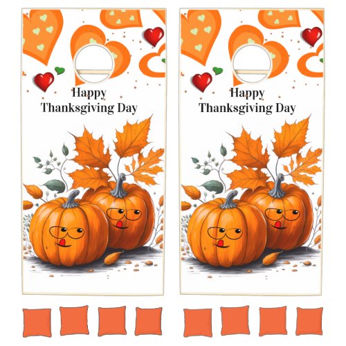 Happy Thanksgiving Cornhole Set Pumpkin Hearts