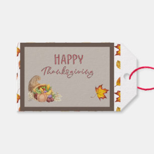 Happy Thanksgiving Cornucopia Basket Fall Leaves   Gift Tags