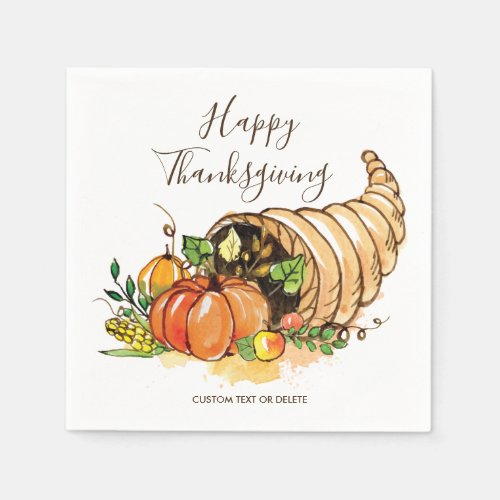 Happy Thanksgiving Cornucopia Fall Harvest Custom Paper Napkins