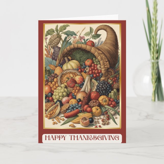 Happy Thanksgiving Cornucopia Folded Greeting Card (Front)