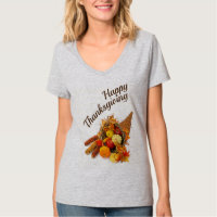 Happy Thanksgiving Cornucopia Light V-Neck T-Shirt