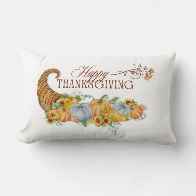 Happy Thanksgiving Cornucopia  Lumbar Pillow (Front)
