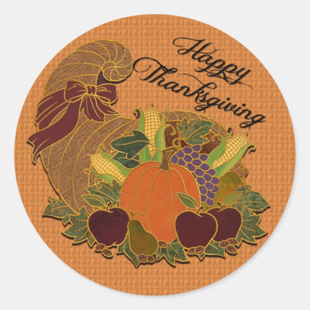 Happy Thanksgiving Cornucopia Orange Stickers