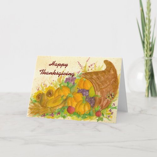 Happy Thanksgiving Cornucopia Watercolor Art Holiday Card