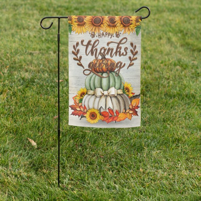 Happy Thanksgiving Country Pumpkins and Sunflowers Garden Flag (In SItu)
