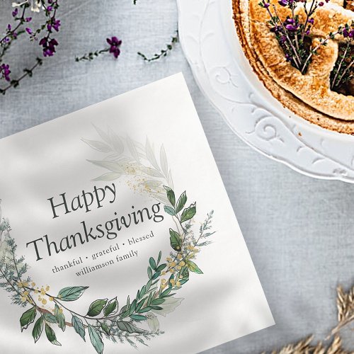 Happy Thanksgiving Country Rustic Foliage Wreath Napkins