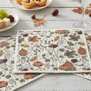 Happy Thanksgiving Cow Skull Fall Harvest Paper Dinner Napkins