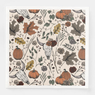 Happy Thanksgiving Cow Skull Fall Harvest Paper Dinner Napkins