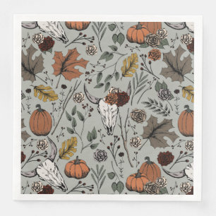 Happy Thanksgiving Cow Skull Fall Harvest Paper Dinner Napkins