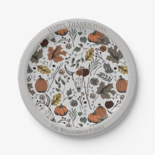 Happy Thanksgiving Cow Skull Fall Harvest Paper Plates