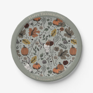 Happy Thanksgiving Cow Skull Fall Harvest Paper Plates
