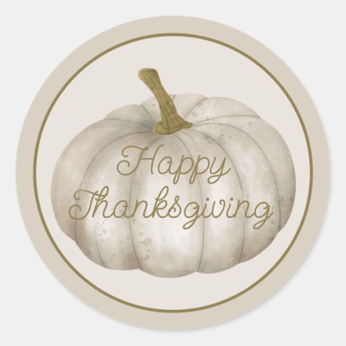 Happy Thanksgiving Cream and Brown Pumpkin Classic Round Sticker