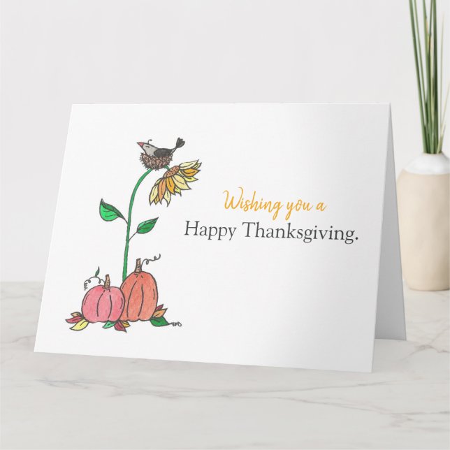 Happy Thanksgiving Crow and Pumpkins Card (Front)