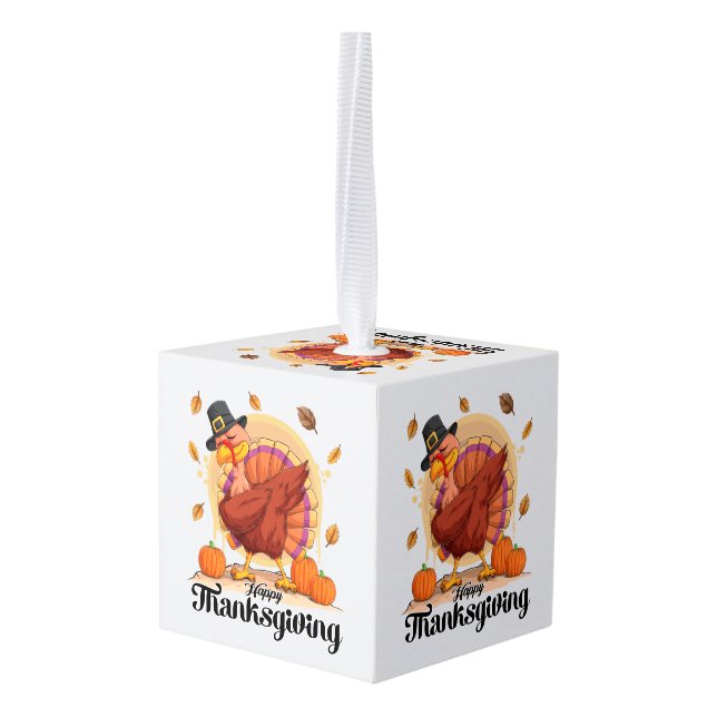 Happy Thanksgiving  Cube Ornament (Back Angled)