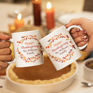 Happy Thanksgiving Custom Autumn Leaf Wreath Coffee Mug
