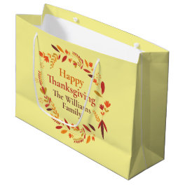 Happy Thanksgiving Custom Autumn Leaf Wreath Large Gift Bag