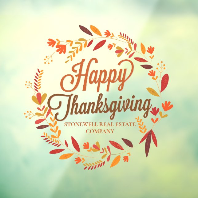 Happy Thanksgiving Custom Company Autumn Leaf Window Cling (Sheet 3)