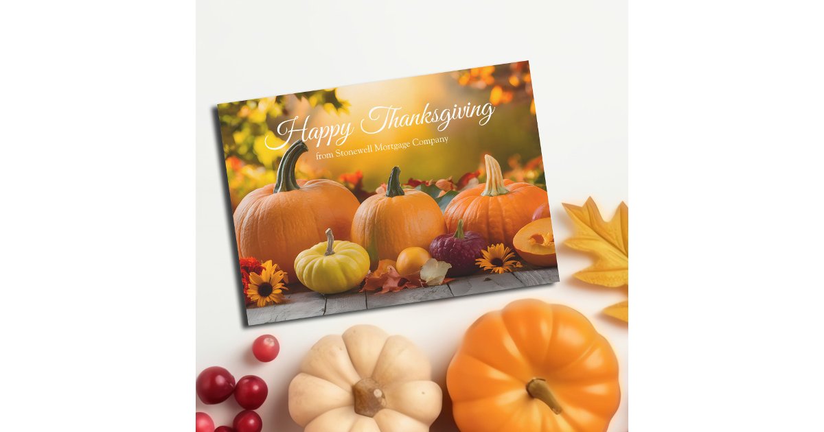 Happy Thanksgiving Custom Company Autumn Pumpkins Holiday Card | Zazzle
