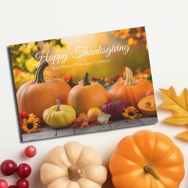 Happy Thanksgiving Custom Company Autumn Pumpkins Holiday Card (Creator Uploaded)