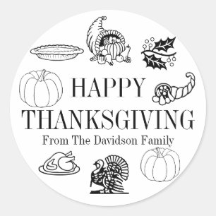 Happy Thanksgiving custom family name cute favor Classic Round Sticker