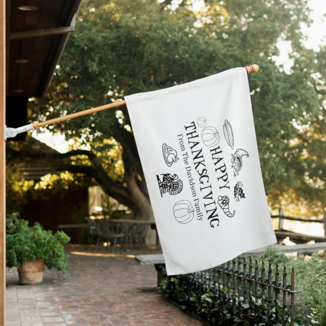 Happy Thanksgiving custom family name cute  House Flag (In SItu)
