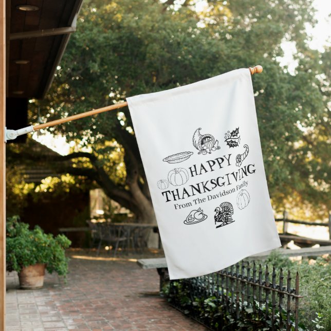 Happy Thanksgiving custom family name cute House Flag (In SItu)