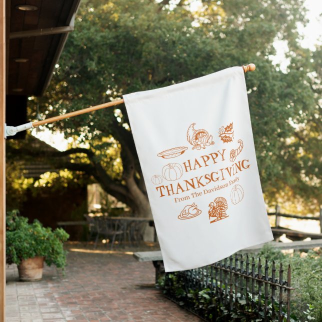 Happy Thanksgiving custom family name cute House Flag (In SItu)