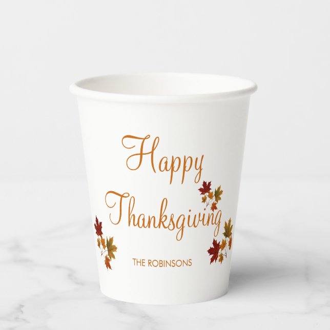 Happy Thanksgiving Custom Family Name  Paper Cups (Front)