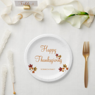 Happy Thanksgiving Custom Family Name Paper Plates