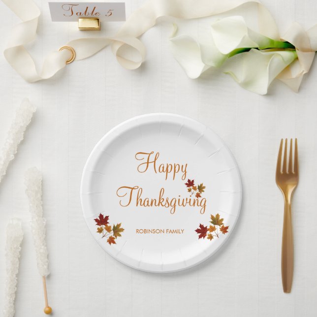 Happy Thanksgiving Custom Family Name Paper Plates (Wedding)
