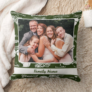 Happy Thanksgiving: Custom Family Photo & Name Throw Pillow