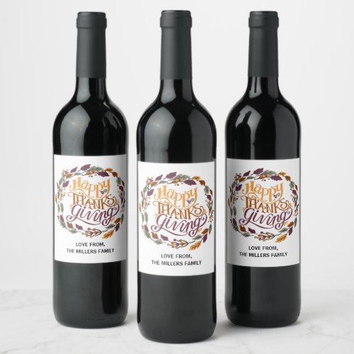 Happy Thanksgiving Custom Family Wine Label