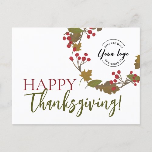 Happy Thanksgiving Custom logo Fall Foliage Holiday Postcard