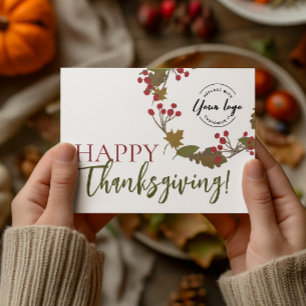 Happy Thanksgiving Custom logo Fall leaves Holiday Card
