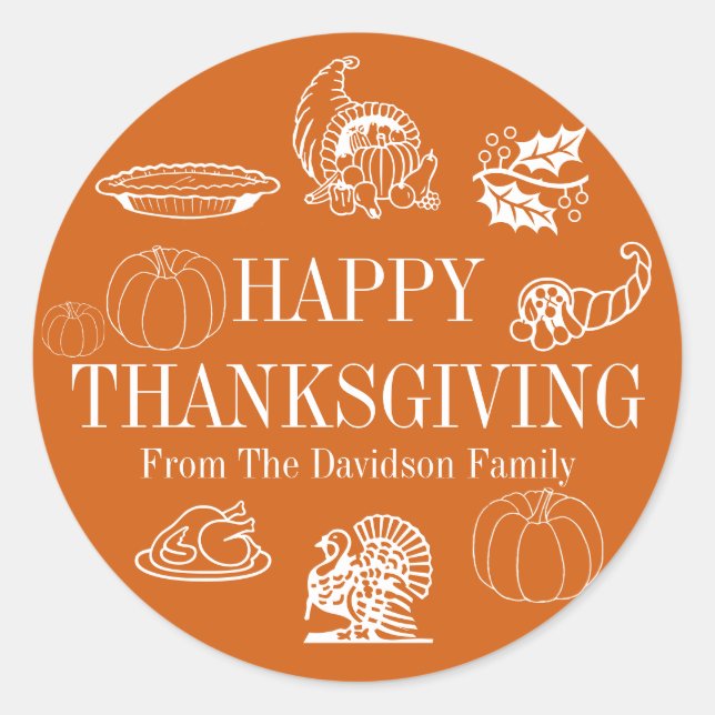 Happy Thanksgiving custom name gift favor cute Classic Round Sticker (Front)